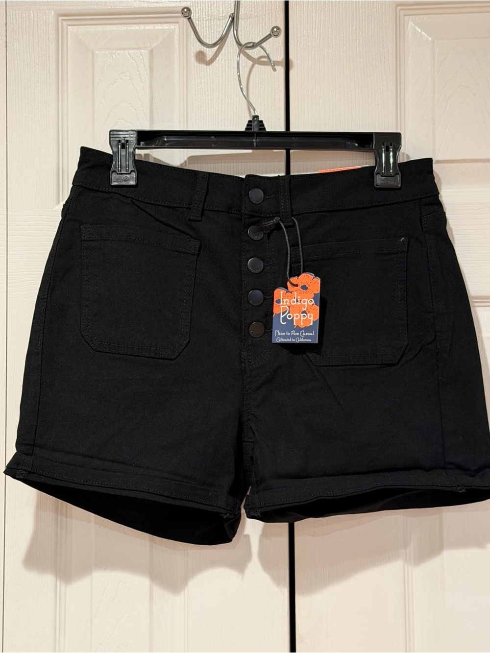 Indigo Poppy Black High-Rise Button-Fly Jean Shorts